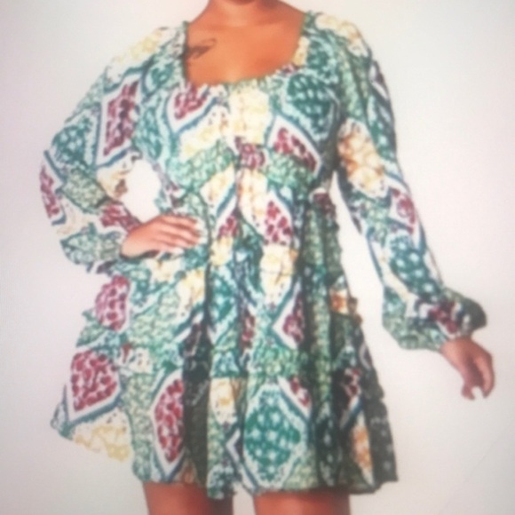 𝅺Bohemian Printed Mini Dress Medium - Picture 3 of 12